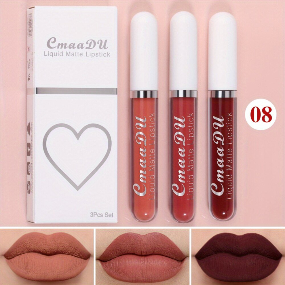 3pcs Mini Matte Lipstick Set Moisturizing Velvet Lipstick Long Lasting High Pigmented Non Sticky Not Decolorize Waterproof Lip Gloss