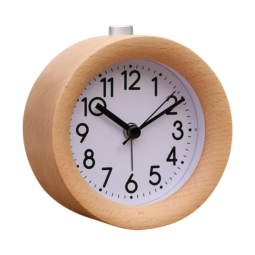 Tianfu Handmade Round Wooden Alarm Clock Round Digital Alarm Clock Silent Bedside Table Beech Wood Alarm Clock Light/Brown