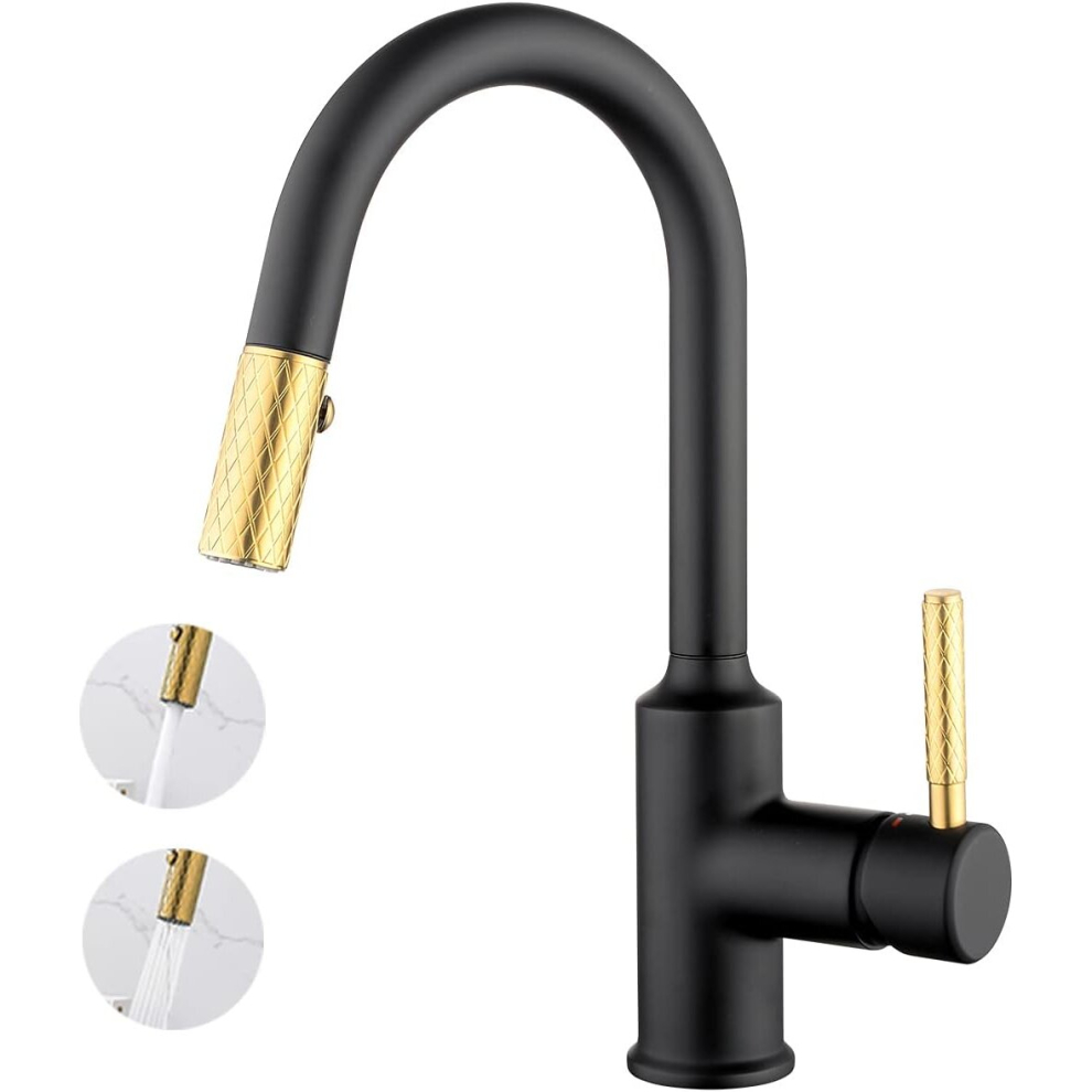 Kitchen mixer mixer with 2 jets Mixer Retractable shower for kitchen sink black gold