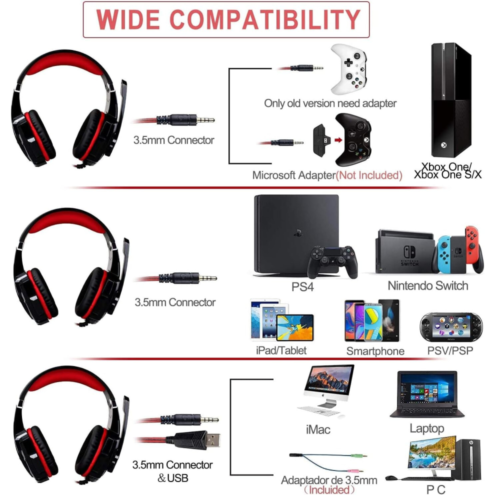 Gaming Headset Compatible With Ps5 Ps4 Pc Xbox One, Surround Sound Over Ear Headphones With Mic 7770197773836
