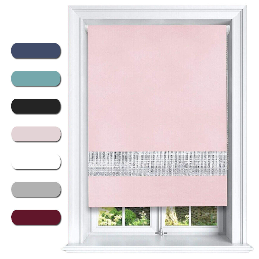 (60 cm Width x 165 cm Drop, Pink) Lister Cartwright Diamante Blackout Roller Blinds For Windows - 60 x 165 CM