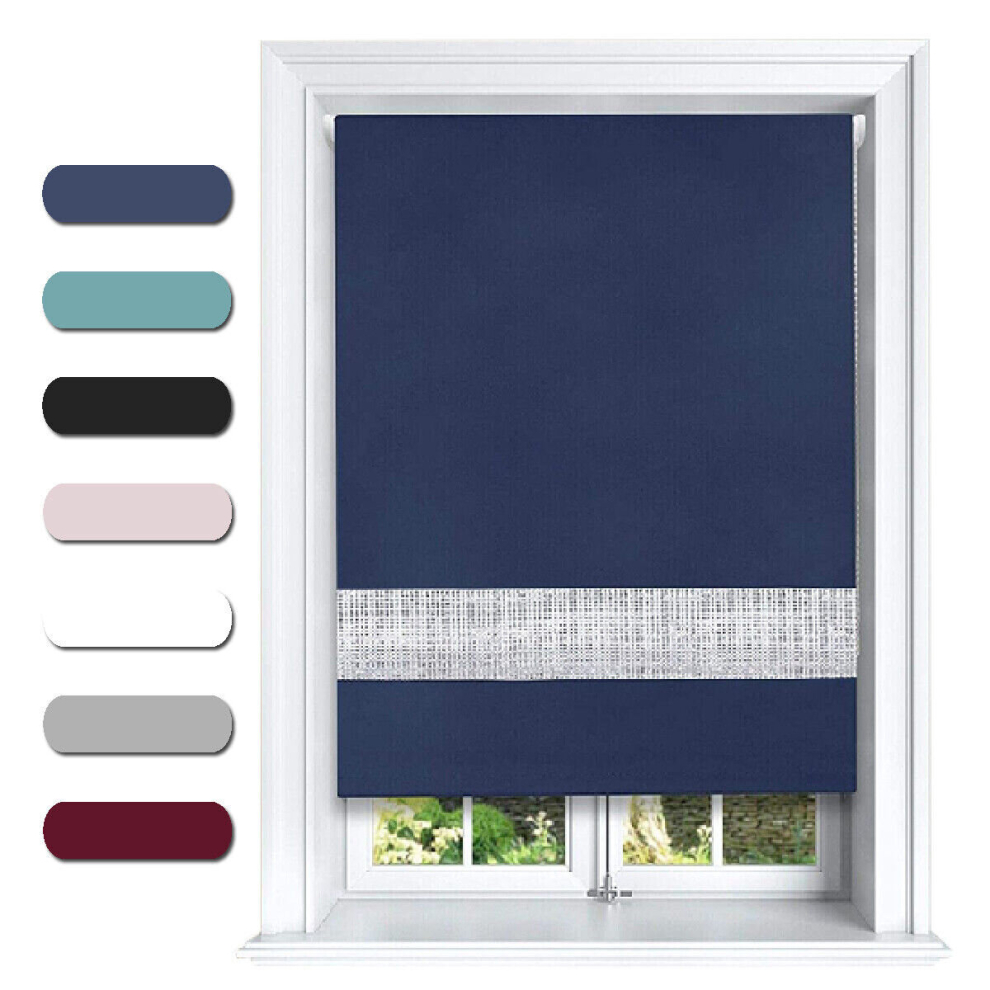 (60 cm Width x 165 cm Drop, Navy) Lister Cartwright Diamante Blackout Roller Blinds For Windows - 60 x 165 CM