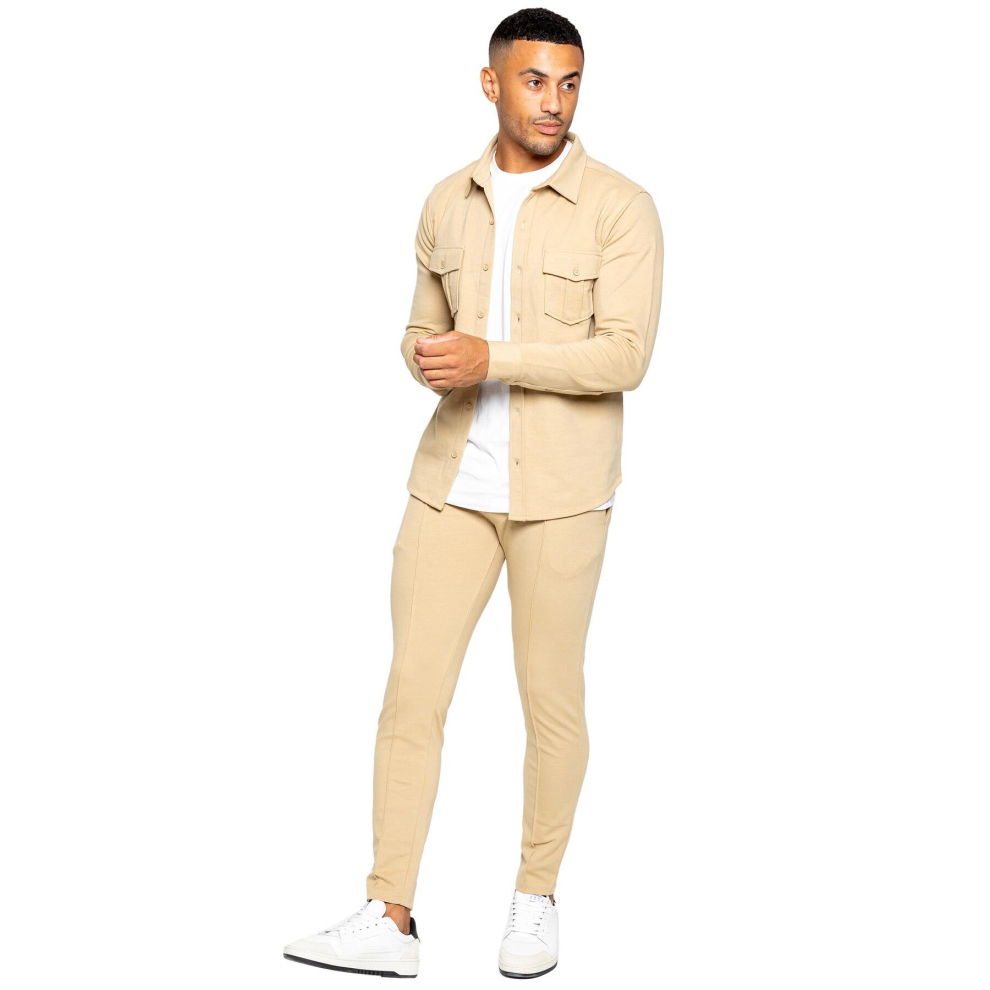 (Large, Stone) Enzo Mens Overshirt Tracksuit Set