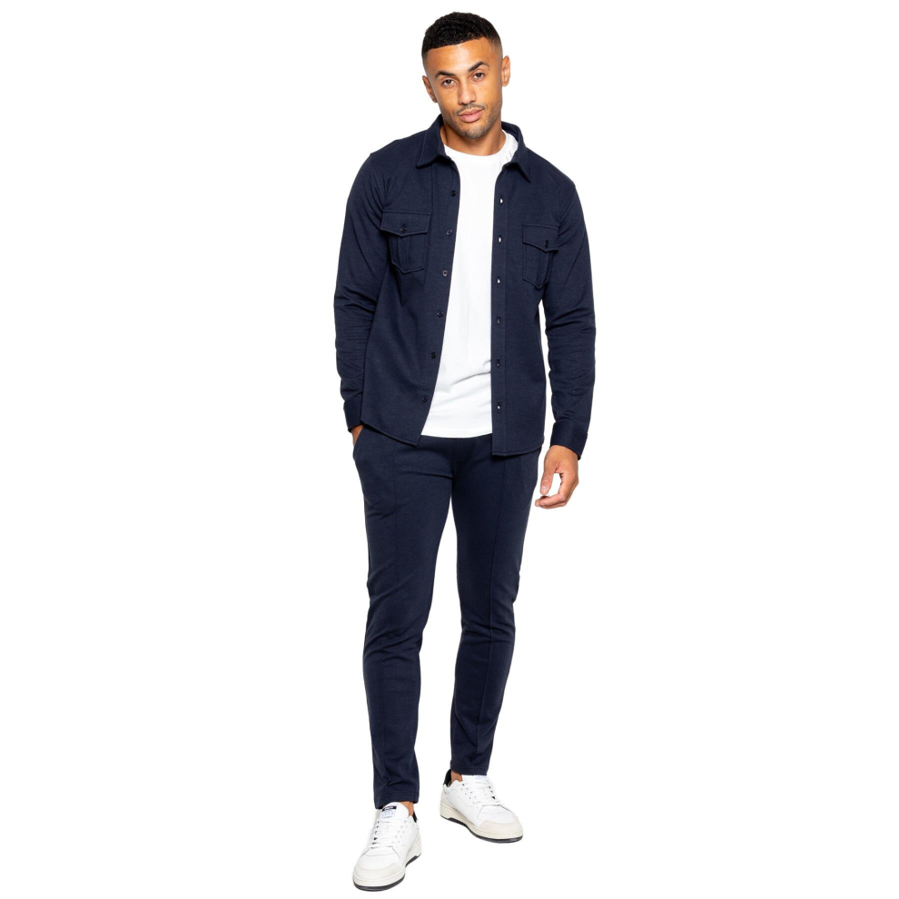 (Medium, Navy) Enzo Mens Overshirt Tracksuit Set