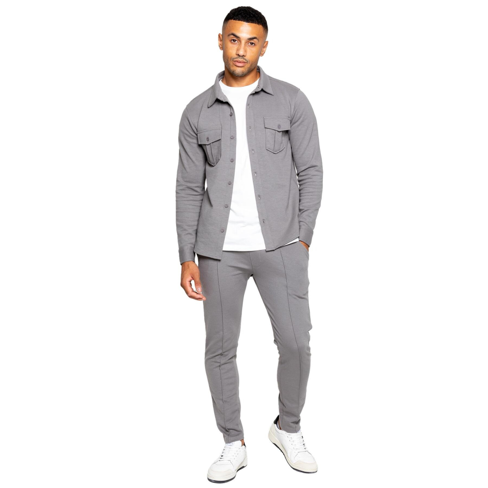 (Medium, Grey) Enzo Mens Overshirt Tracksuit Set