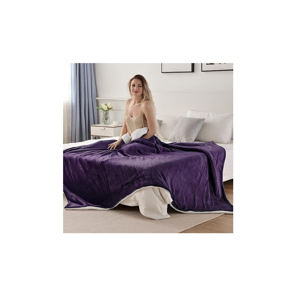 (Purple , Medium - 150x200 cm) Warm Blankets Sherpa Fleece Single Double King UK
