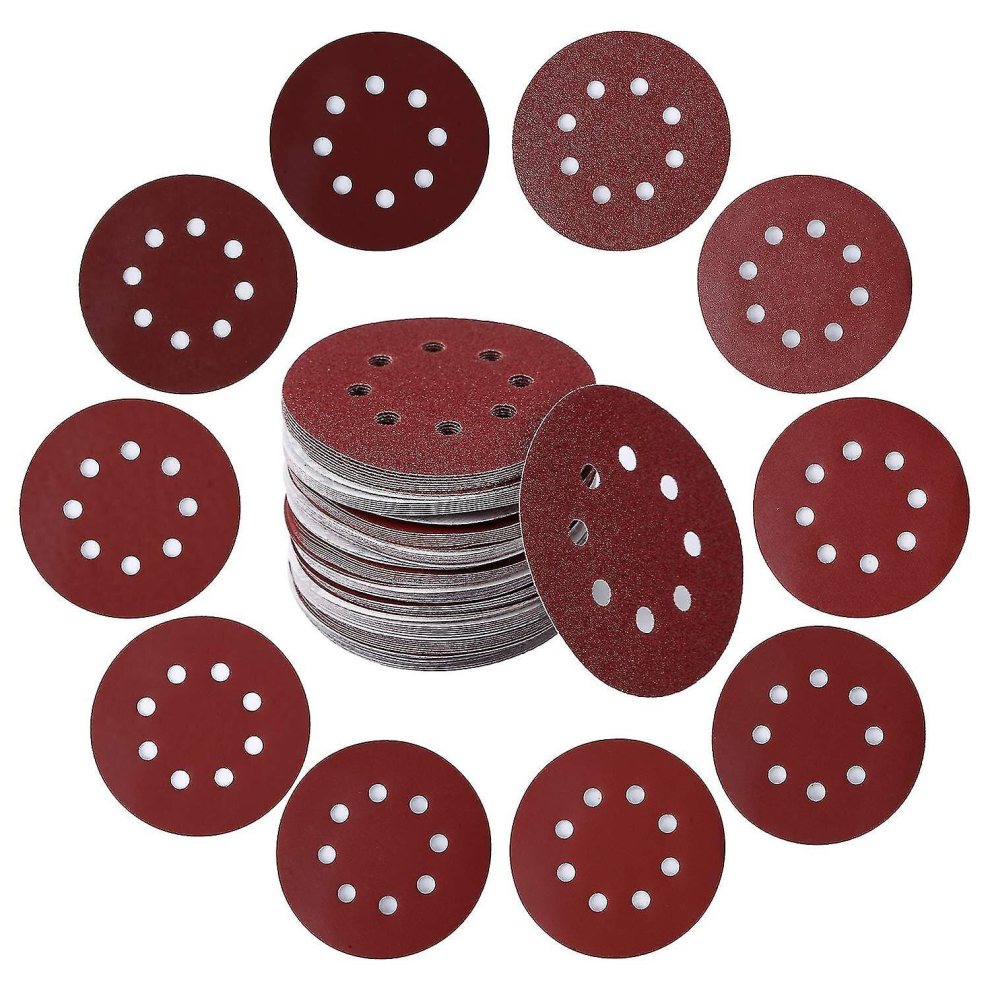 100pcs 125mm 8 Holes Sanding Discs Sandpaper Sander Round Sand Paper