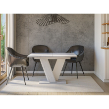 Extendable Dining Table 120-160cm White Grey Marble Effect V Leg Vera