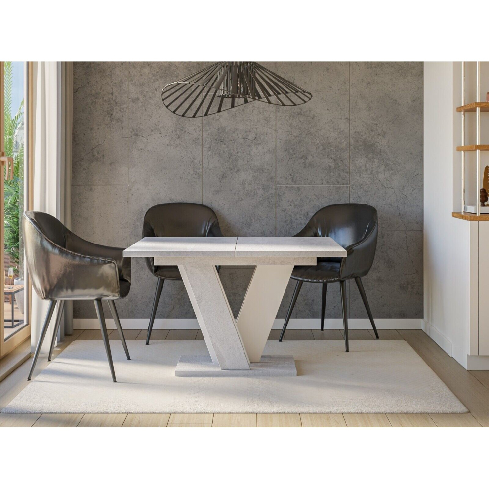 Extendable Dining Table 120-160cm White Grey Marble Effect V Leg Vera