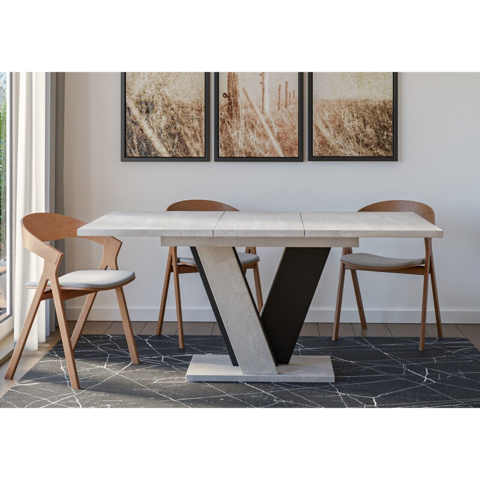 Extendable Dining Kitchen Table 120-160cm Grey Marble Black V Leg Vera
