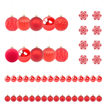 (Red) The Christmas Workshop Set of 50 Shatterproof Textured Baubles / Various Colours