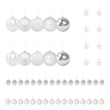 (Silver) The Christmas Workshop Set of 50 Shatterproof Textured Baubles / Various Colours