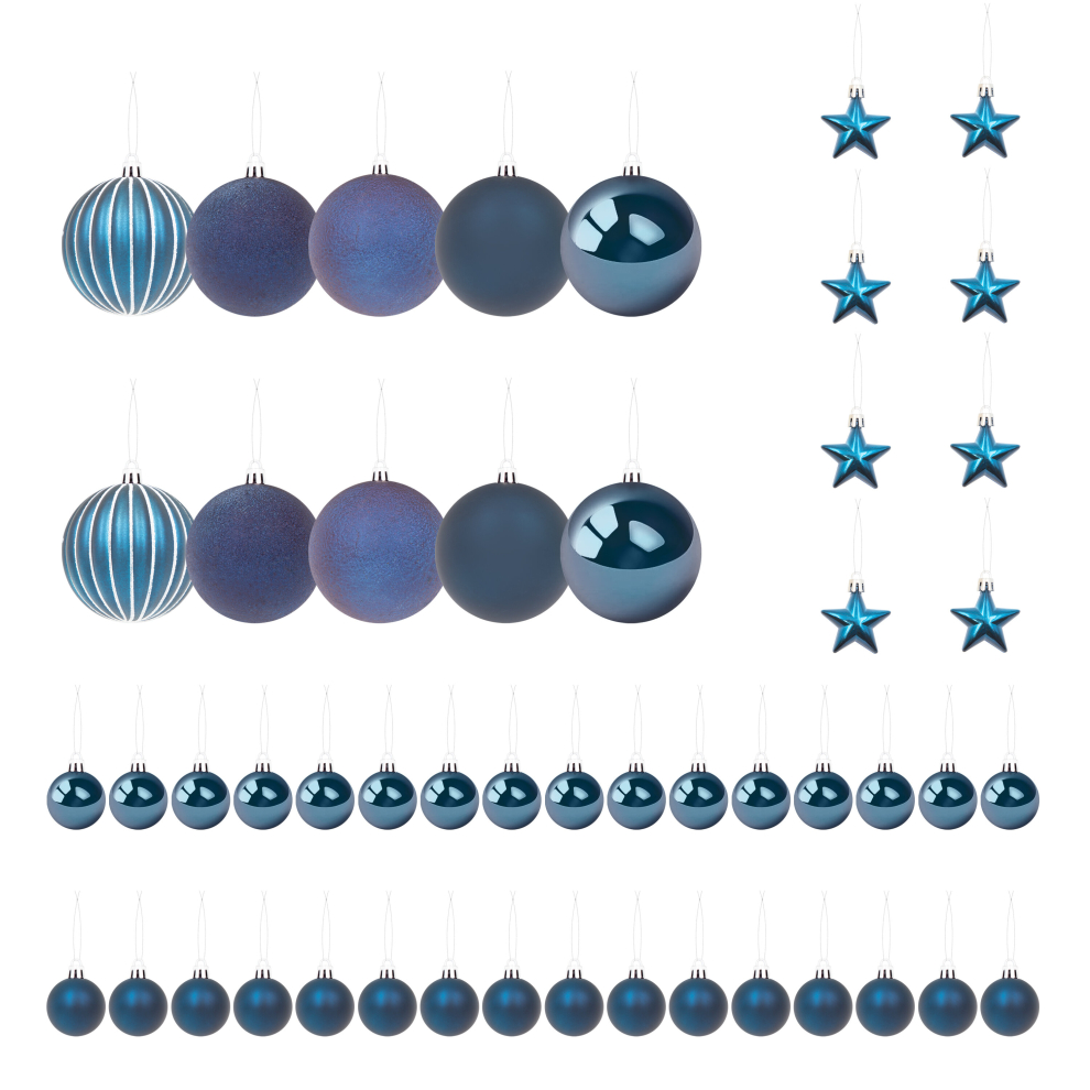 (Navy) The Christmas Workshop Set of 50 Shatterproof Textured Baubles / Various Colours