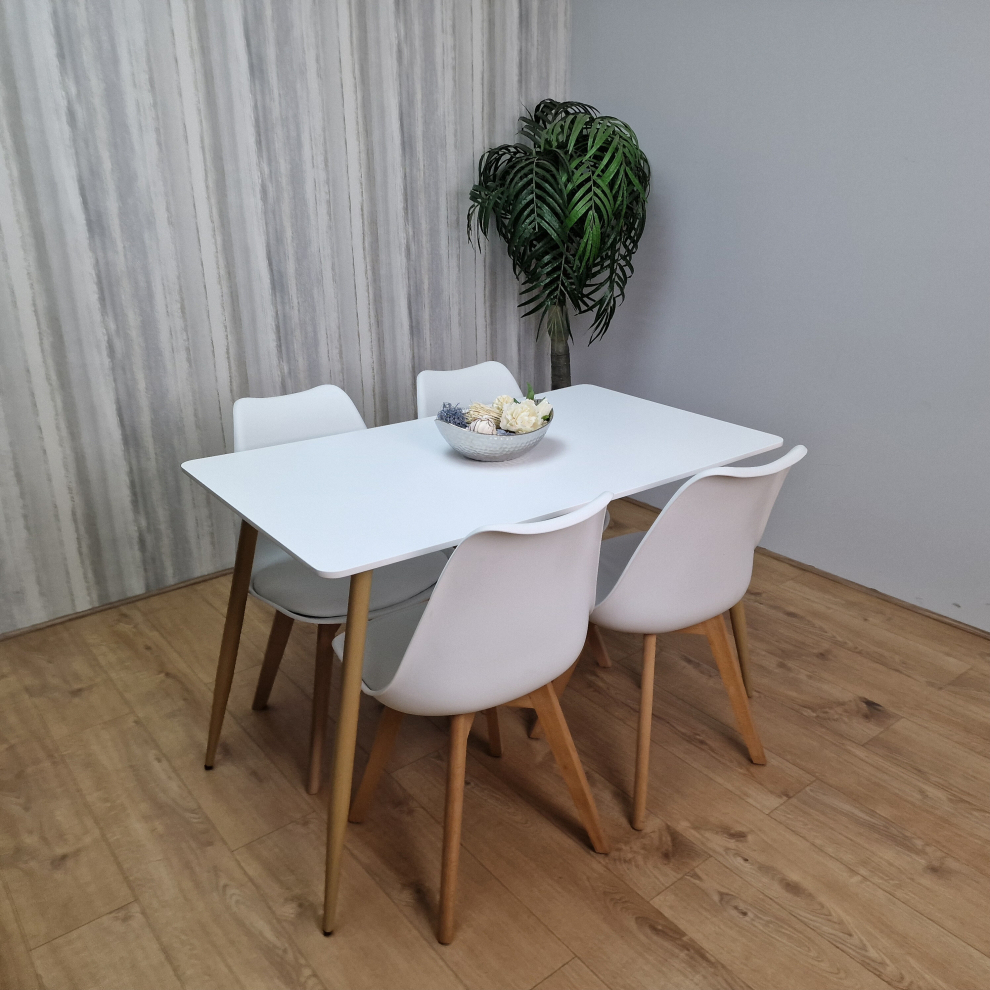 Rectangle White Table and 4 White Chairs Set Retro Dining Set