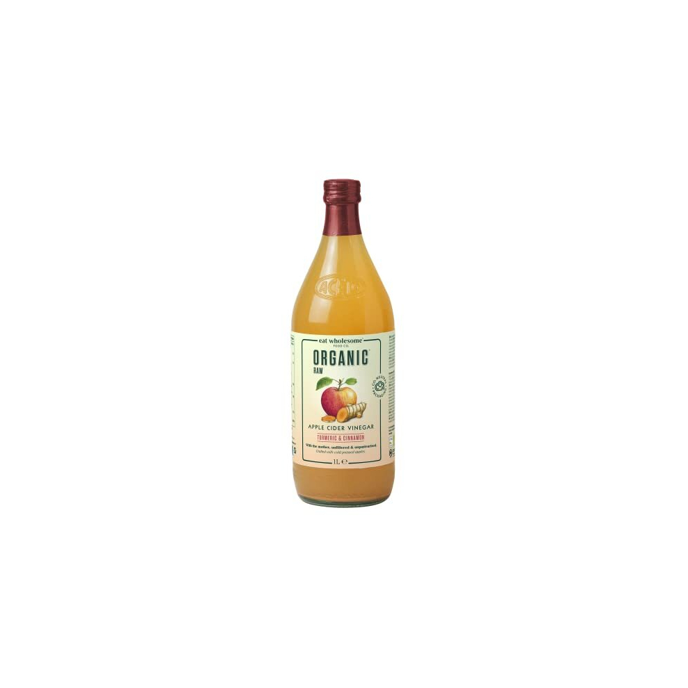 Eat Wholesome Organic Raw Apple Fire Cider Vinegar with The Mother Glass Bottle in Box, Turmeric and Cinnamon, 1L