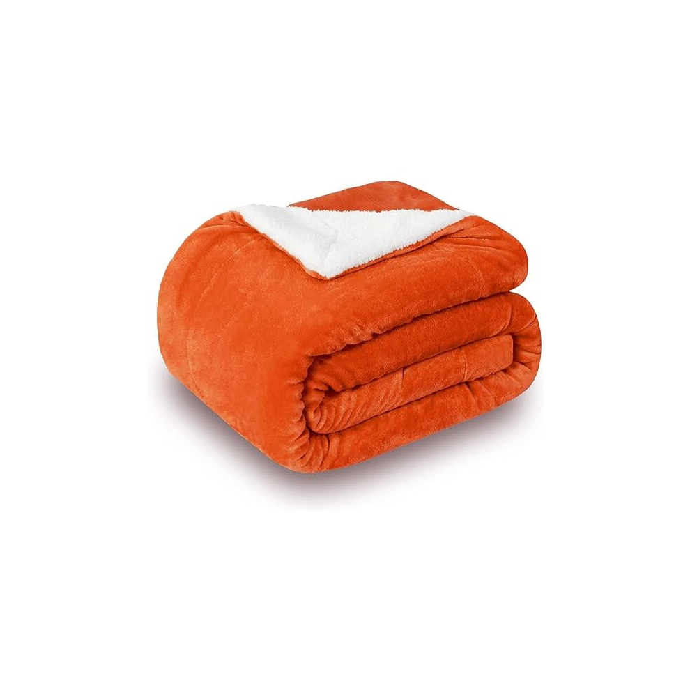 (Rust, Medium - 150x200 cm) Warm Blankets Sherpa Fleece Single Double King UK