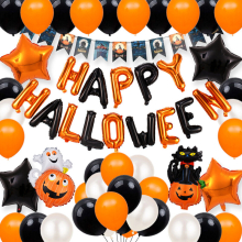 (2) Halloween Black Orange Bat Spider Pumpkin Aluminium Balloon Set