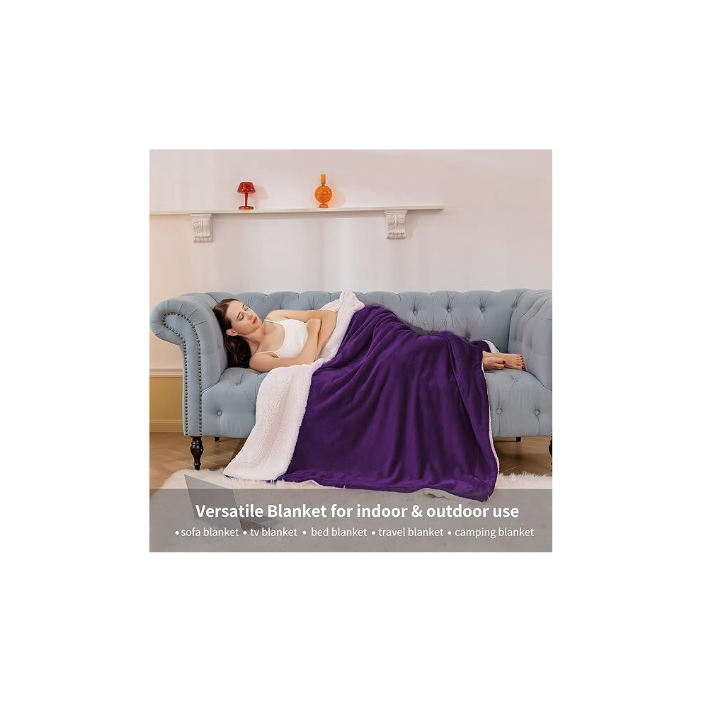 (Purple , Small - 130x150 cm) Warm Blankets Sherpa Fleece Single Double King UK