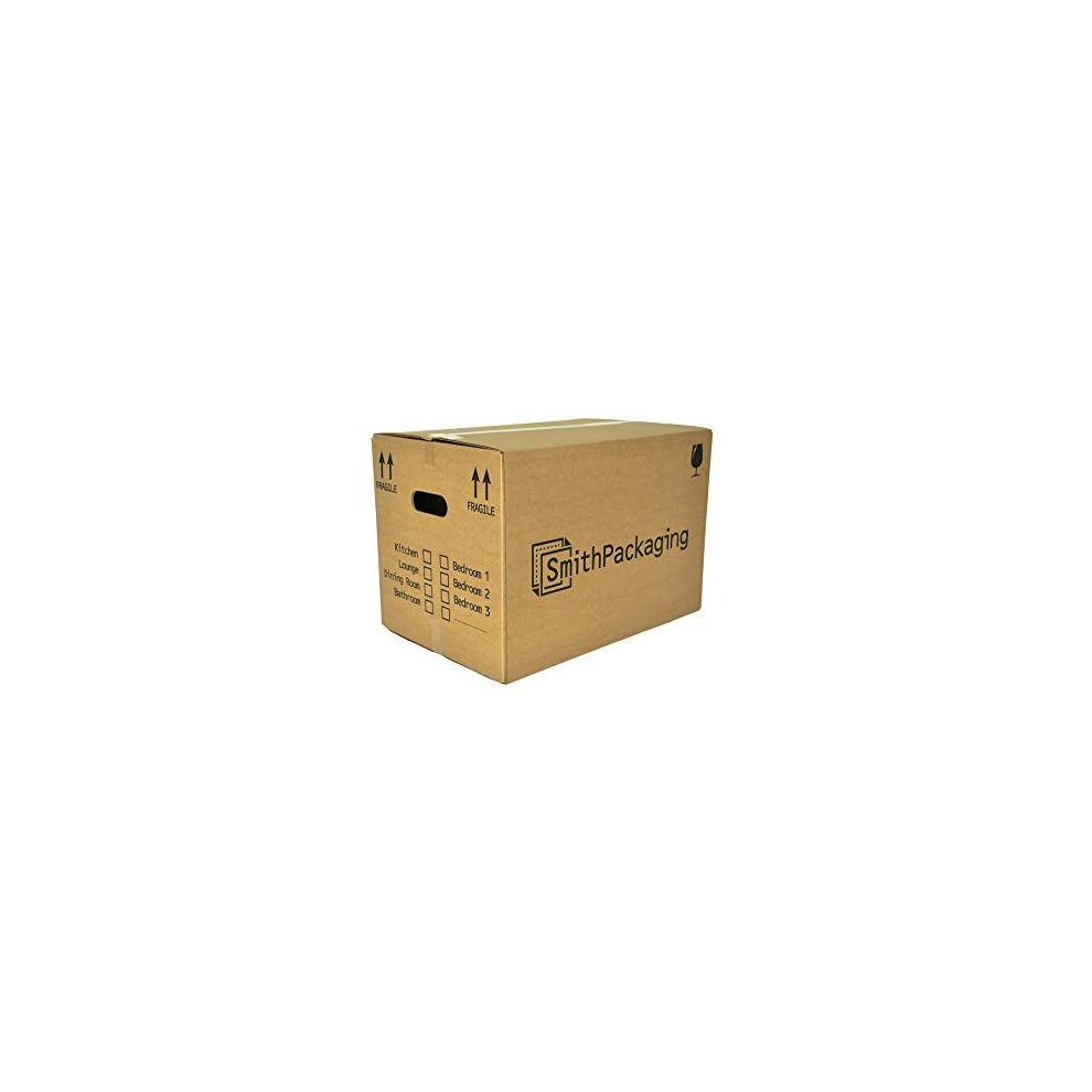 SmithPackaging 10 Large Strong Cardboard Packing Moving House Boxes 51cm x 29cm x 29cm with Carry Handles and Room List