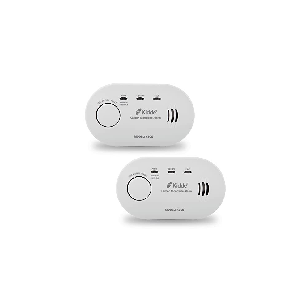 2 Pack Kidde 5CO Carbon Monoxide Alarm, Ten Year Alarm Sensor Life, AA Battery Powered (Replaceable)