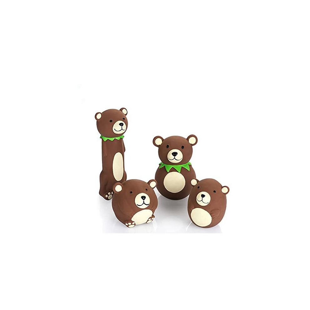 CHIWAVA 4 Pack Squeak Latex Dog Toy Funny Brown Bear Sets Pet Interactive Play for Small Dogs