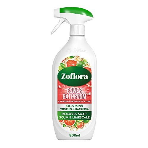 Zoflora Caribbean Grapefruit & Lime Power Bathroom 800 ml, Limescale prevention and removal. Soapscum Remover, Disinfectant Cleaner Spray,