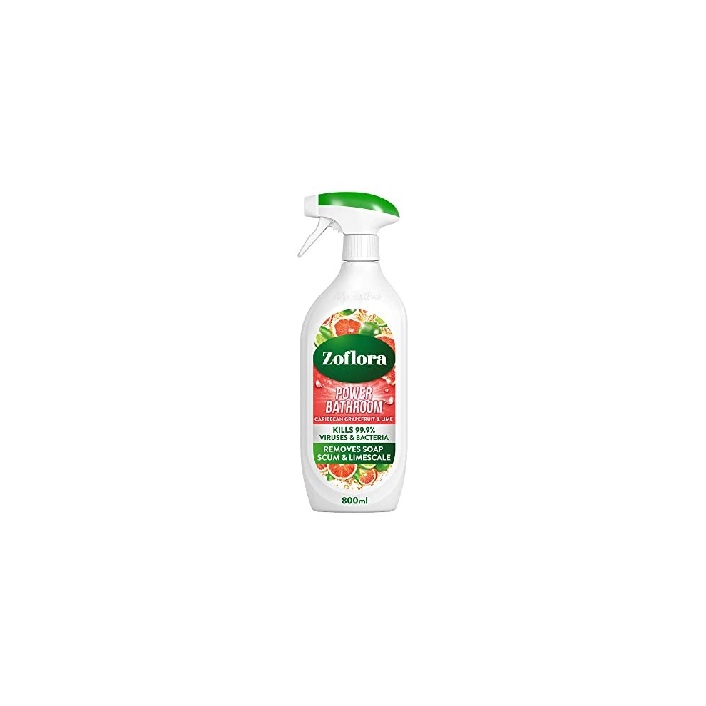 Zoflora Caribbean Grapefruit & Lime Power Bathroom 800 ml, Limescale prevention and removal. Soapscum Remover, Disinfectant Cleaner Spray,