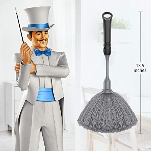 MR.SIGA Microfiber Delicate Duster, Comfortable Non slip Handle, Detachable Washable Duster Head, Grey & Black 1