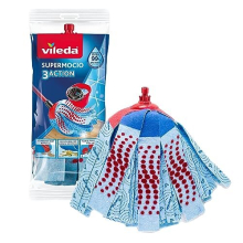 Vileda SuperMocio 3 Action Mop Replacement Head 150735 - 3D Refill with Red Spot Eraser, Blue Microfibre & 3D Red Smart Fibres