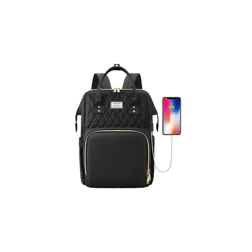 VSNOON Laptop Backpack for Women,15.6 Inch Stylish Laptop Rucksack Wide Open, Travel Backpack with USB Charging Port, Water Resistant Work Bag