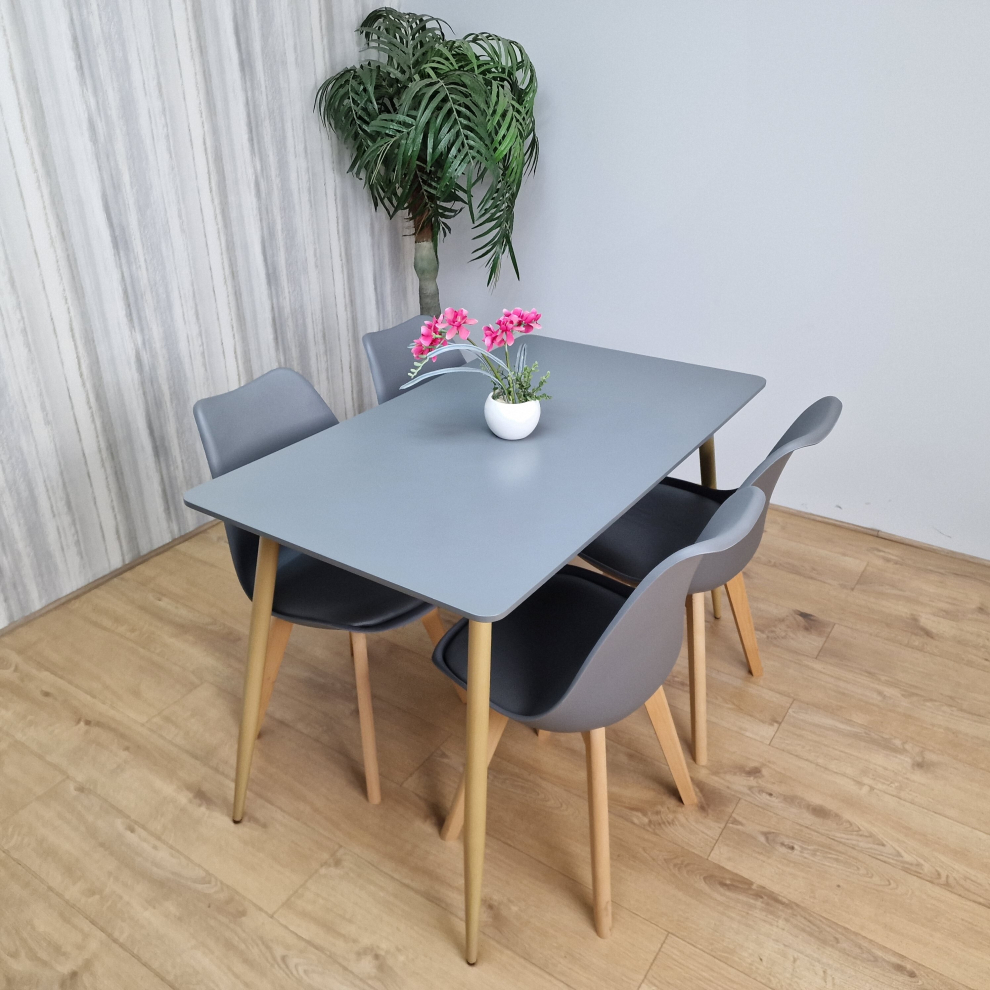 Rectangle Dark Grey Table and 4 Grey Chairs Set Retro Dining Set