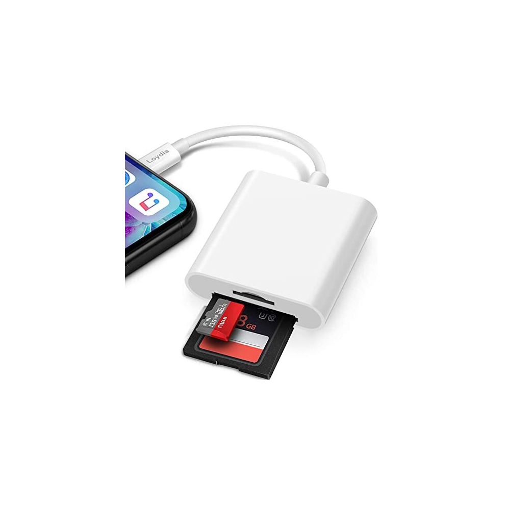 SD Card Reader for iPhone iPad, 2 in 1 Memory Card Reader Adapter, Camera Card Viewer with SD & TF Card Slots, Plug and Play