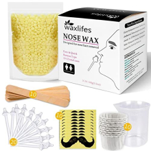 Nose Wax Kit for Men and Women - 100g Natural Nose Hair Wax, 20 Safe-Tip Applicators, 10 Wooden Applicators, 10 Containers & Moustache Stencils