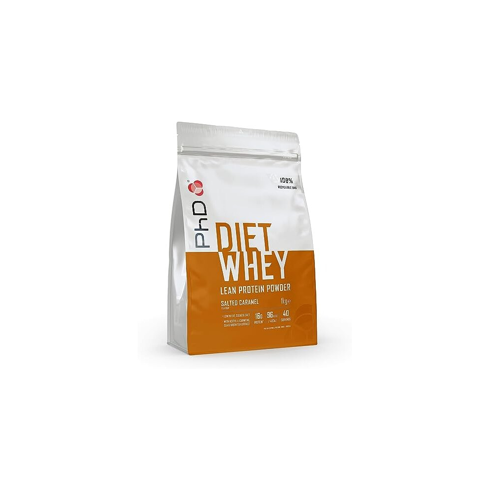 PhD Nutrition Diet Whey High Protein Lean Matrix, Salted Caramel Diet Whey Protein Powder, High Protein, 40 Servings Per 1 kg Bag