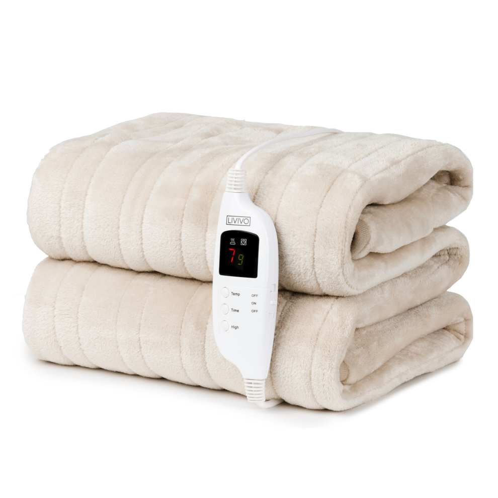 (Beige) LIVIVO Heated Cosy Electric Blanket