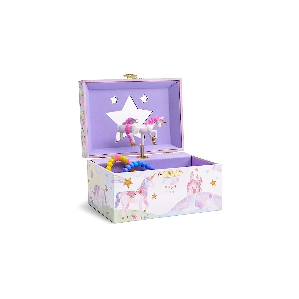 Jewelkeeper Unicorn Music Jewelry Box, Birthday Gifts for Girls - Small Kids Musical Box Storage with Pullout Drawer - Little Girls Glitter Rainbow