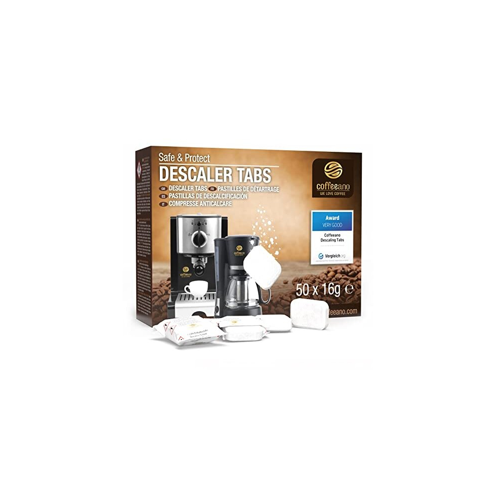 Coffeeano 50x descaling tablets XL for fully automatic coffee machines and coffee makers. Descaling tabs compatible with Jura, Siemens, Krups, Bosch,