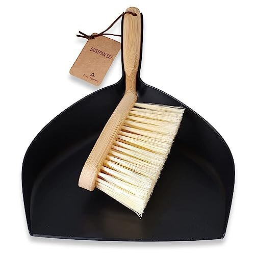 ENA Living Bamboo Dust Pan & Brush Set, EcoFriendly Dustpan & Brush