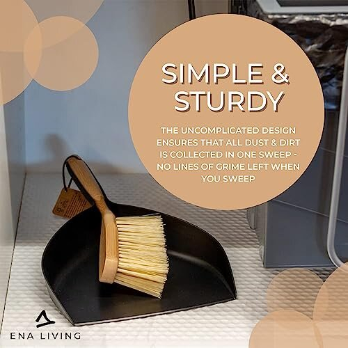ENA Living Bamboo Dust Pan & Brush Set, EcoFriendly Dustpan & Brush