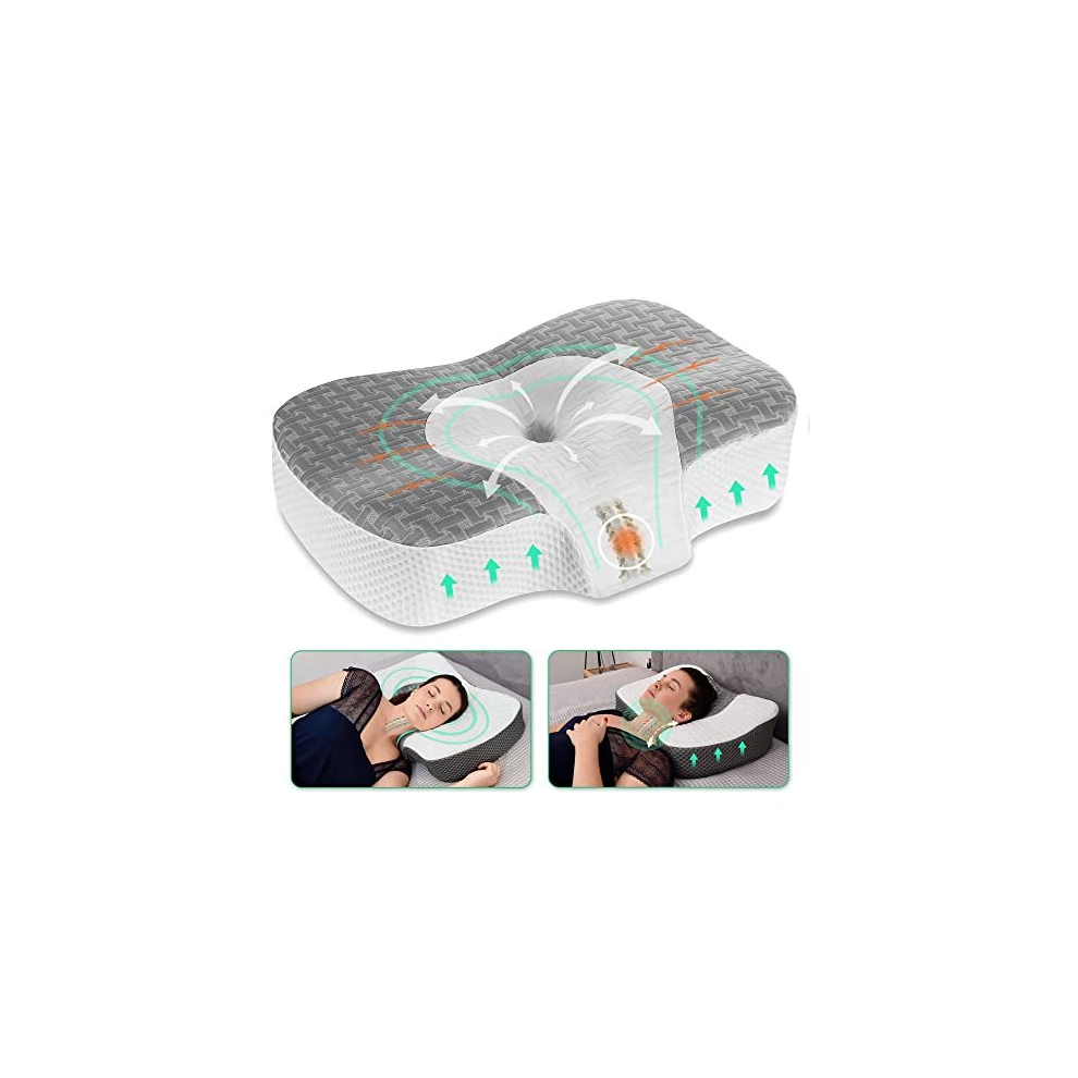 Elviros Cervical Memory Foam Neck Pillow For Side Sleeping, Contour Orthopedic Pillows For Back And Stomach Sleepers, Adjustable Ergonomic Bed Pillow