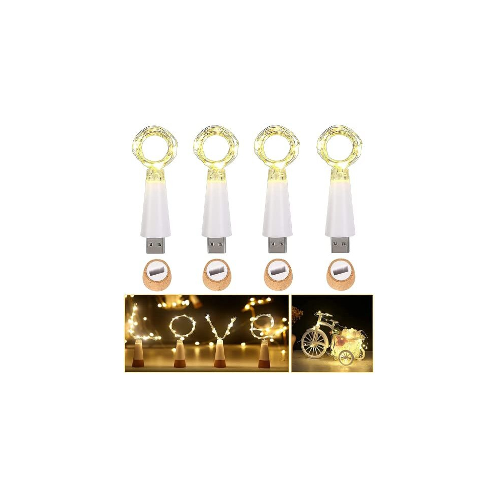 Ceepko 4 Pack USB Bottle Lights Rechargeable Waterproof Wine Bottles String Lights 59 Inch 15 LEDs Cork Fairy Lights for Bottles DIY Party Wedding