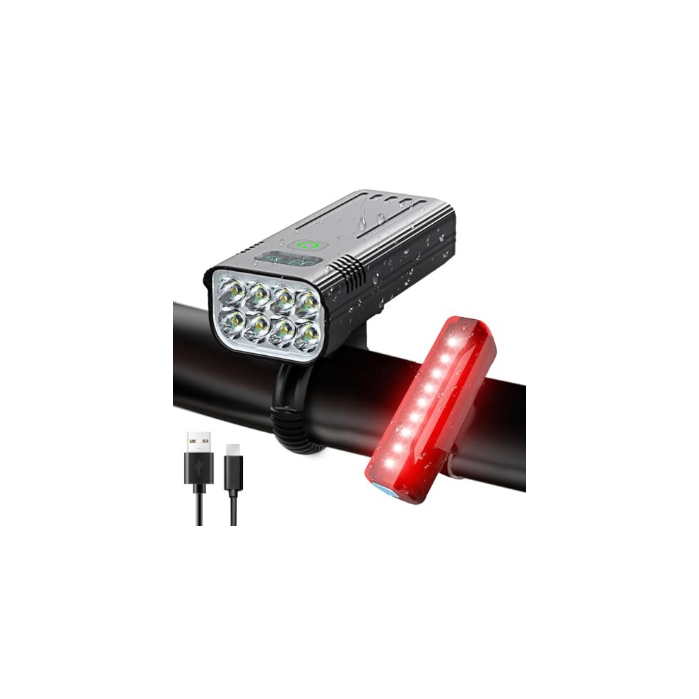 Victoper Bike Lights Front And Back, 2022 Upgrade Super Bright 8000 Lumen 8LED Bicycle Lights Durable IPX5 Waterproof USB Rechargeable 5 Modes Bike