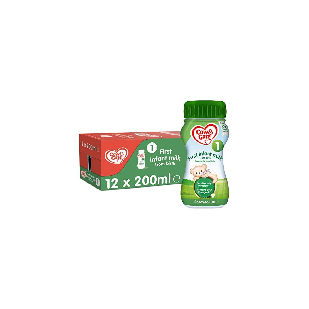 Cow & Gate 1 First Infant Baby Milk Ready to Use Liquid Formula, from Birth, 200ml (Pack of 12)