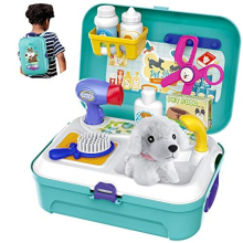 HERSITY Vet Toy Pet Care Kit Role Play Set Grooming Feeding Dog Games Backpack Toys for Kids 3 4 5 Years Old Girls Boys