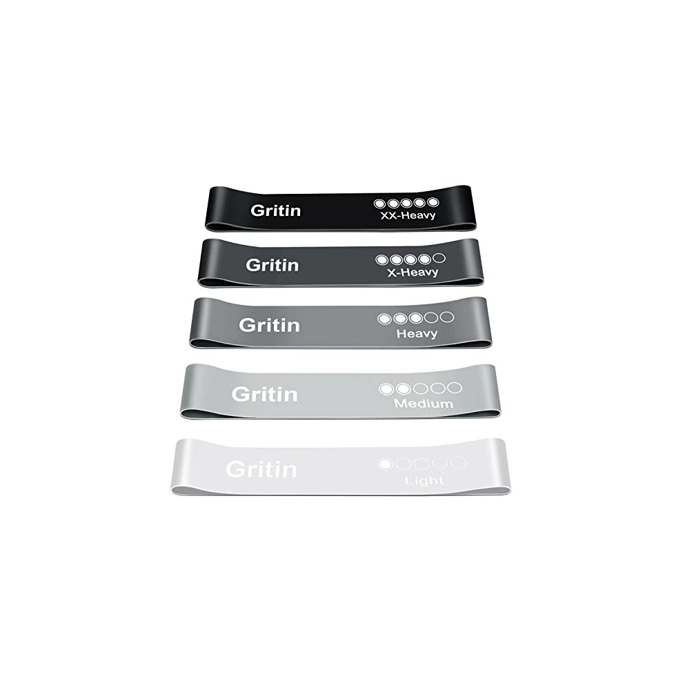 Gritin Resistance Bands, [Set Of 5] Skin-Friendly Resistance Fitness Exercise Loop Bands With 5 Different Resistance Levels - Carrying Case Included
