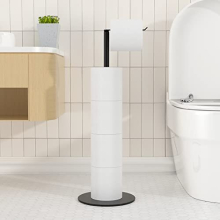 Free-standing Toilet Roll Holder with Heavy Base, Stainless Steel Toilet Roll Holder Stand with Matte Black Finish, Simple and Practical Toilet Roll