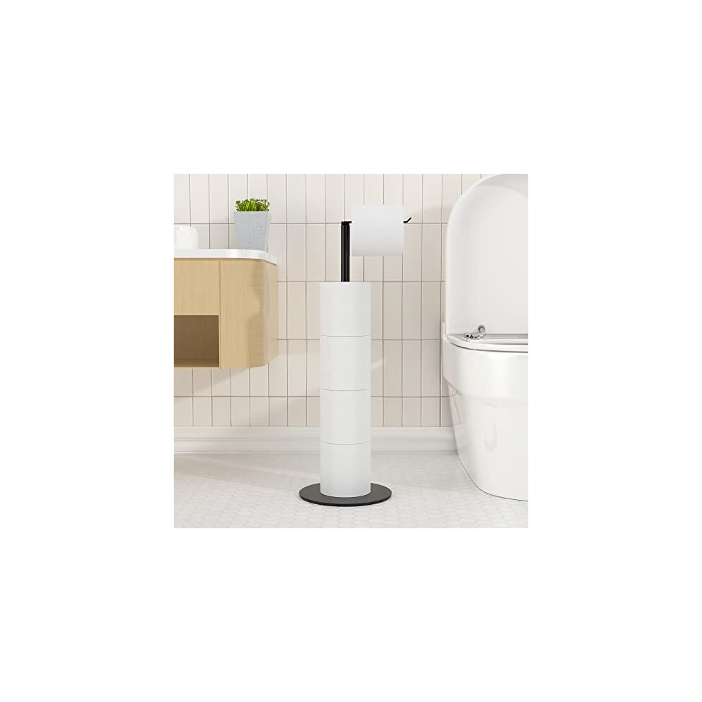 Free-standing Toilet Roll Holder with Heavy Base, Stainless Steel Toilet Roll Holder Stand with Matte Black Finish, Simple and Practical Toilet Roll