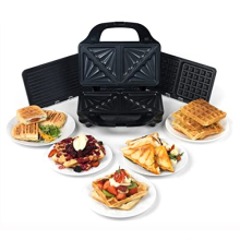 Salter EK2143 3-in-1 Snack Maker - Deep Fill Waffle Iron, Sandwich Panini Press & Toastie Maker, Interchangeable Non-Stick Plates, 900W, Indicator