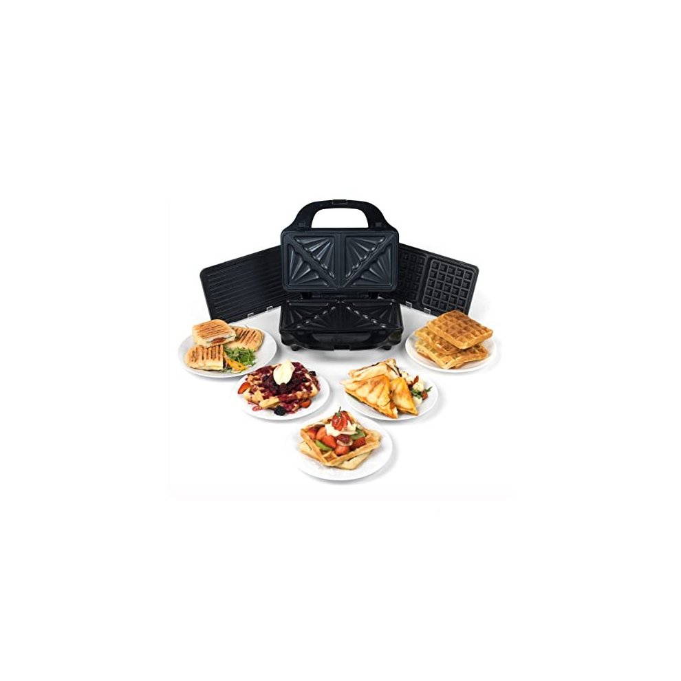 Salter EK2143 3-in-1 Snack Maker - Deep Fill Waffle Iron, Sandwich Panini Press & Toastie Maker, Interchangeable Non-Stick Plates, 900W, Indicator