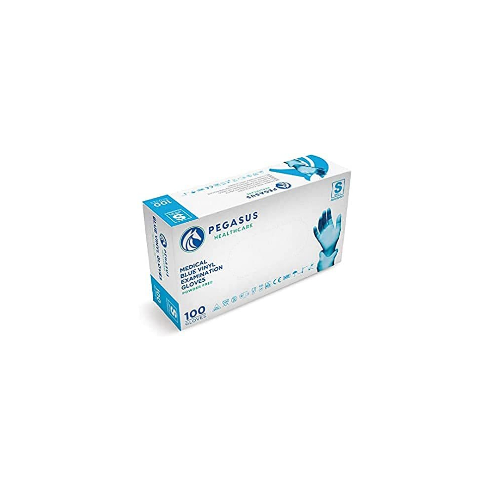 Pegasus Healthcare Blue Disposable Vinyl Medical Examination Gloves Powder & Latex Free (Small)